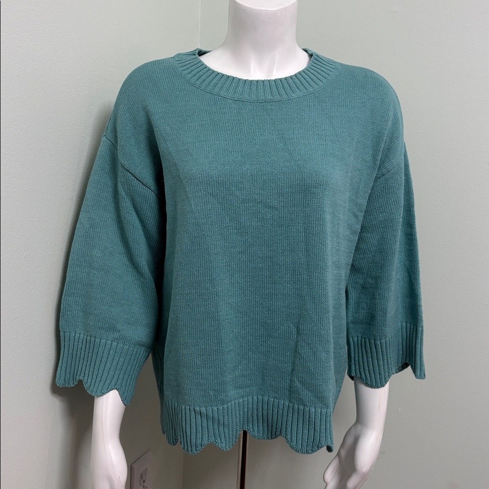 J Jason Wu Women's Sweater Crew Neck Scallop Detail Blue XS